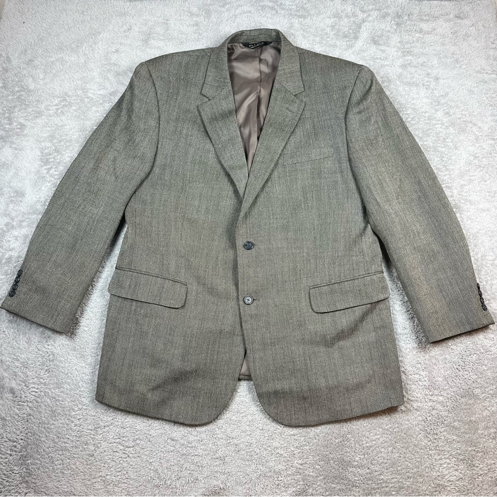 Jos A‎ Bank 100% Wool Sport Coat Blazer Jacket Mens 46R Brown Gray Herringbone